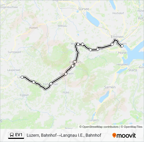 EV1 Bus Line Map
