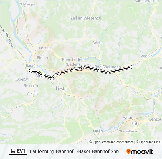 EV1 Bus Line Map