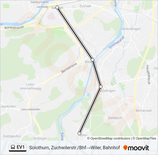 EV1 Bus Line Map