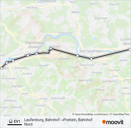 EV1 Bus Line Map