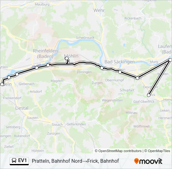 EV1 Bus Line Map