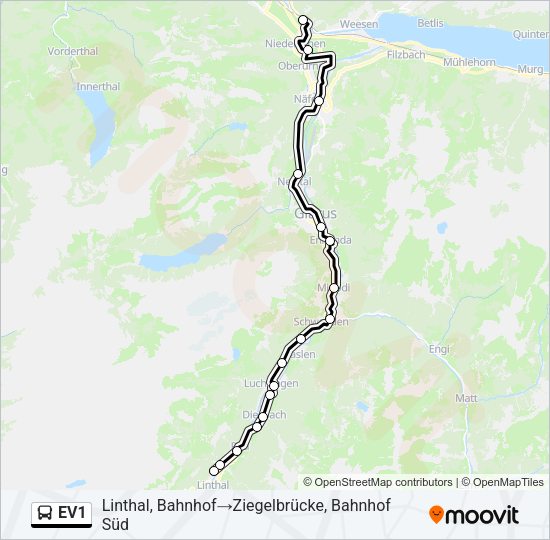 EV1 Bus Line Map