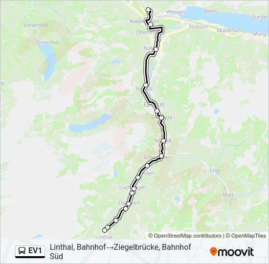 EV1 Bus Line Map
