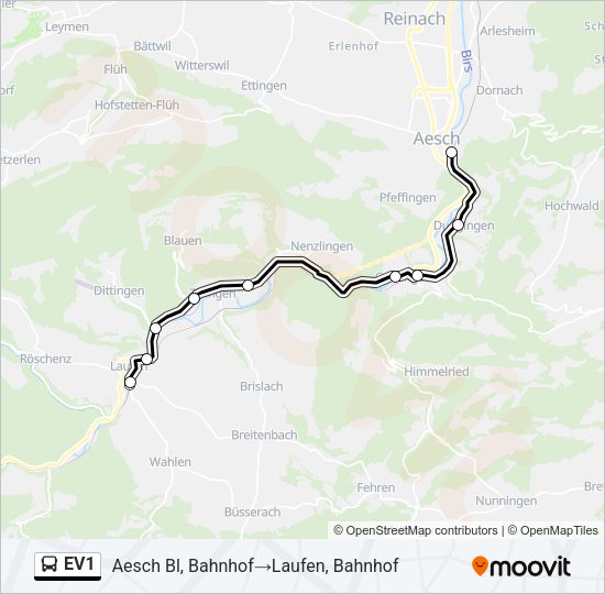 EV1 Bus Line Map