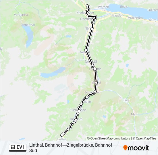 EV1 Bus Line Map