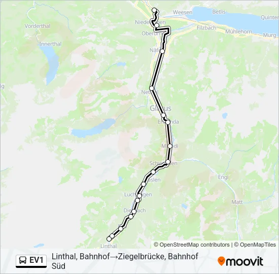 EV1 Bus Line Map