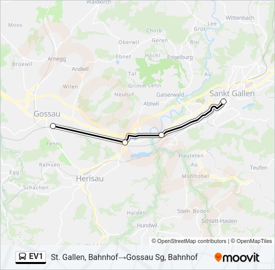 EV1 Bus Line Map