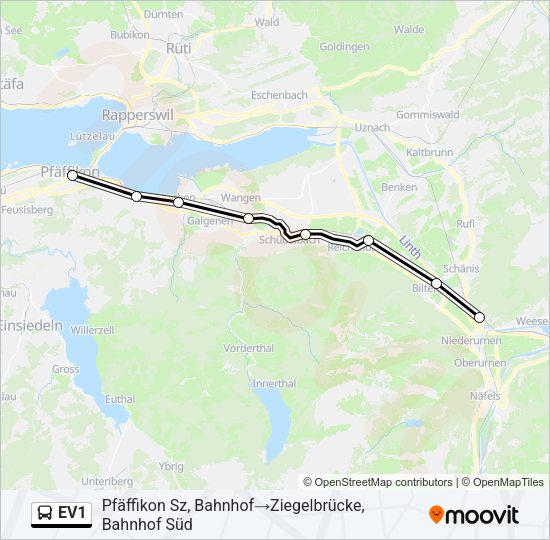 EV1 Bus Line Map