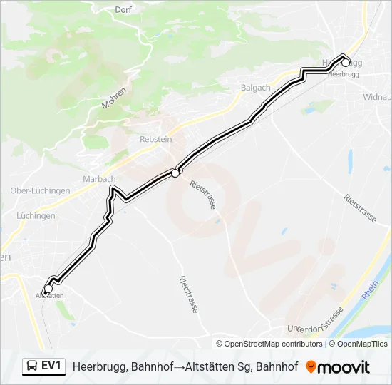 Plan de la ligne EV1 de bus