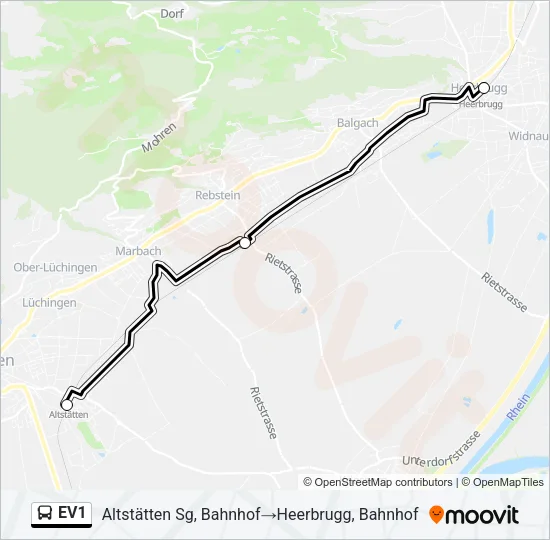 Plan de la ligne EV1 de bus