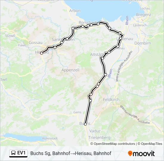 Plan de la ligne EV1 de bus