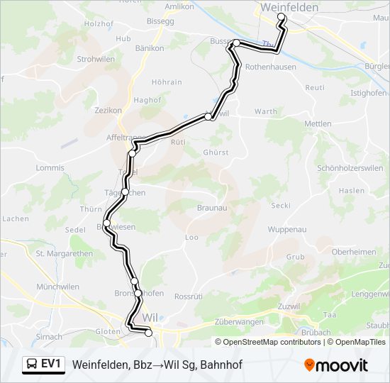 EV1 Bus Line Map