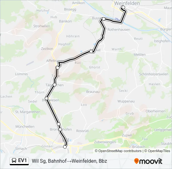 EV1 Bus Line Map
