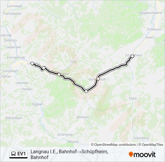 EV1 Bus Line Map
