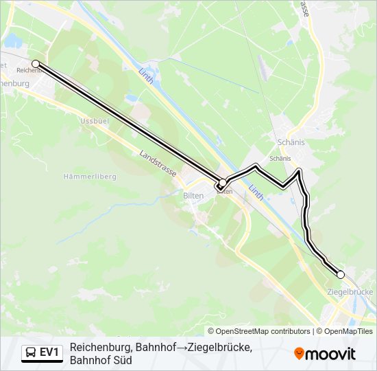 EV1 Bus Line Map