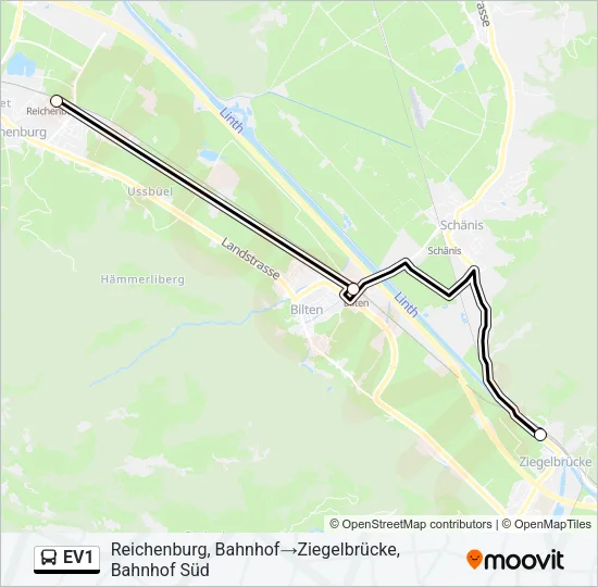 EV1 Bus Line Map