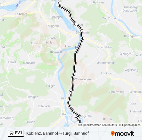 EV1 Bus Line Map