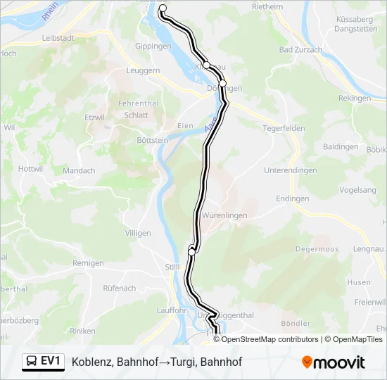 EV1 Bus Line Map