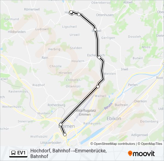 EV1 Bus Line Map