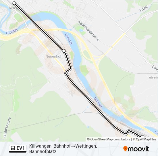 EV1 Bus Line Map
