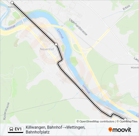 EV1 Bus Line Map