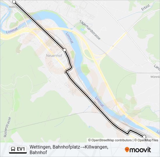 EV1 Bus Line Map