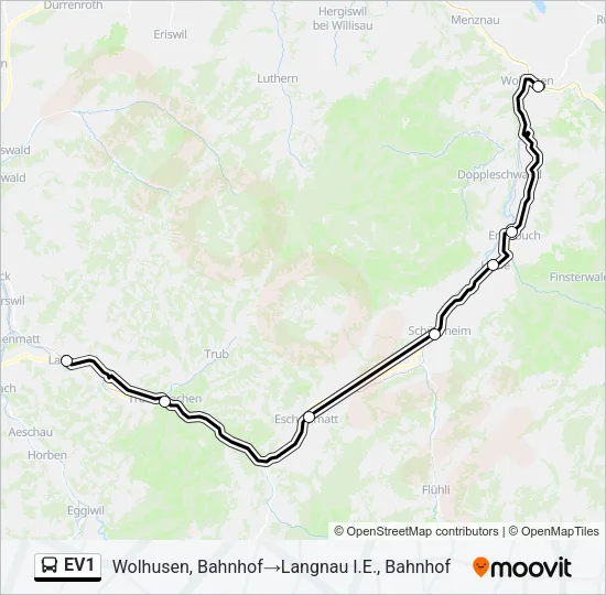 Plan de la ligne EV1 de bus