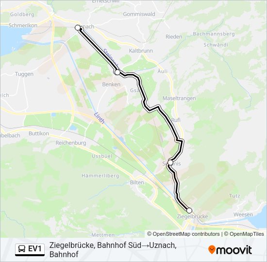 EV1 Bus Line Map