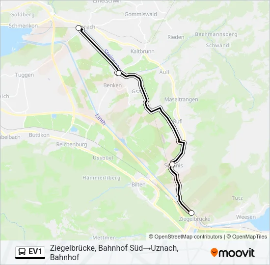 EV1 Bus Line Map