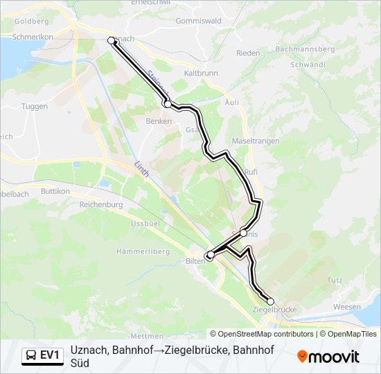 EV1 Bus Line Map