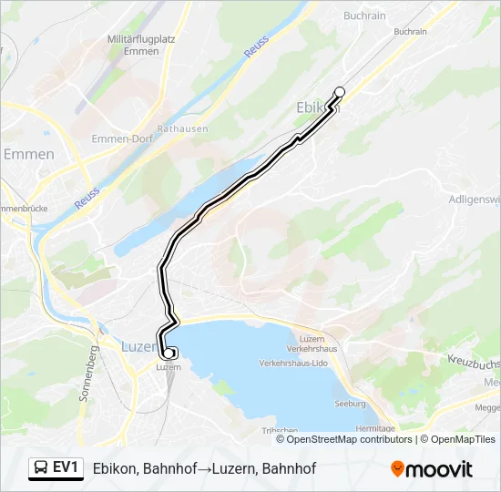 Plan de la ligne EV1 de bus