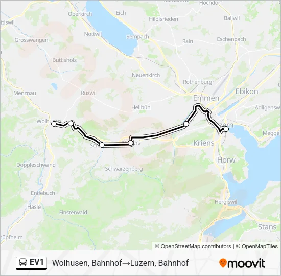 EV1 Bus Line Map