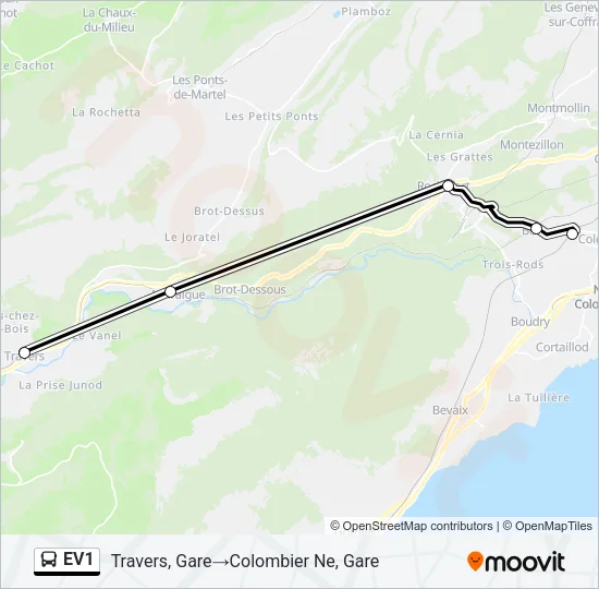 Plan de la ligne EV1 de bus