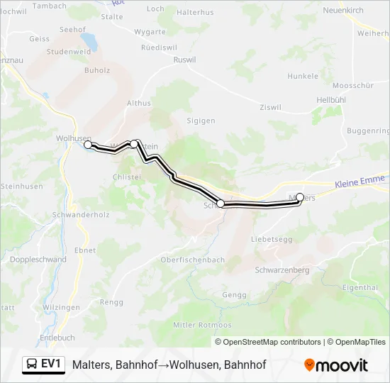 EV1 Bus Line Map