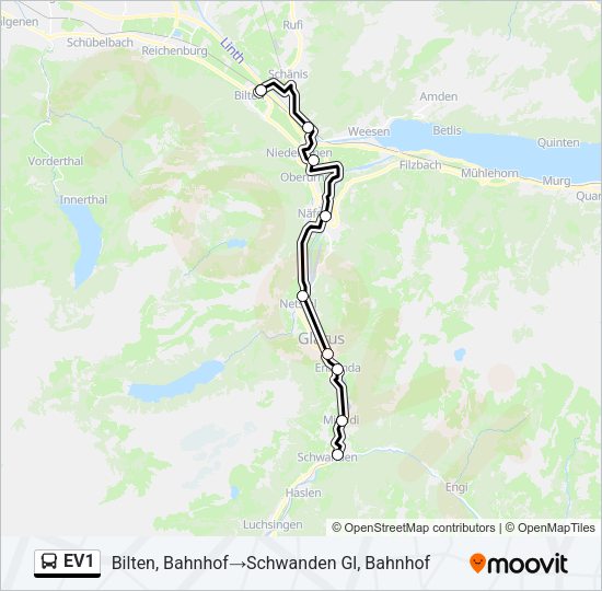 EV1 Bus Line Map