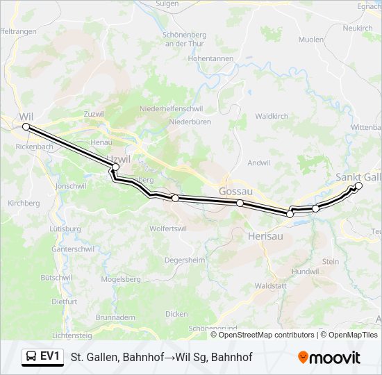 EV1 Bus Line Map