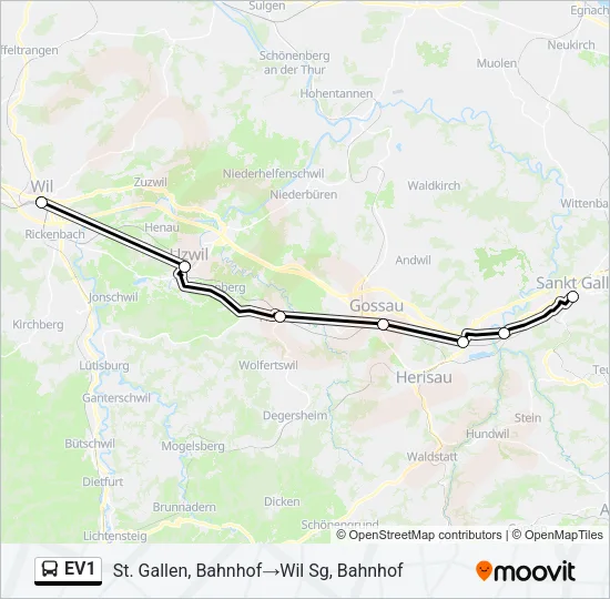 EV1 Bus Line Map