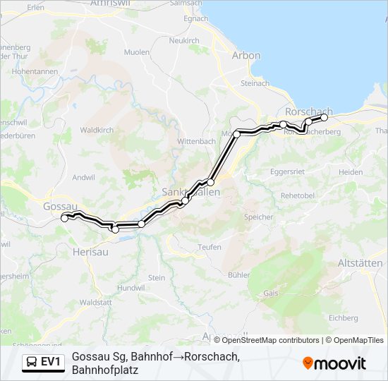 EV1 Bus Line Map