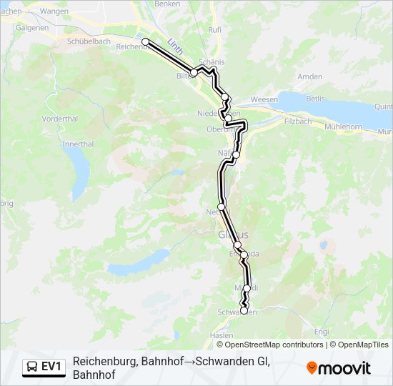 EV1 Bus Line Map