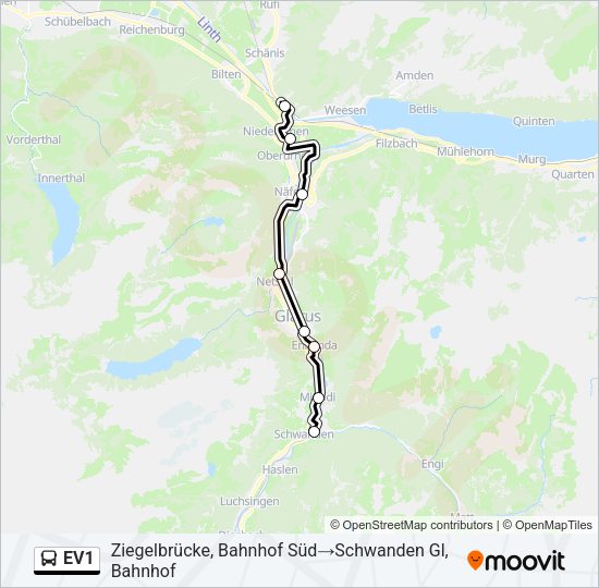 EV1 Bus Line Map