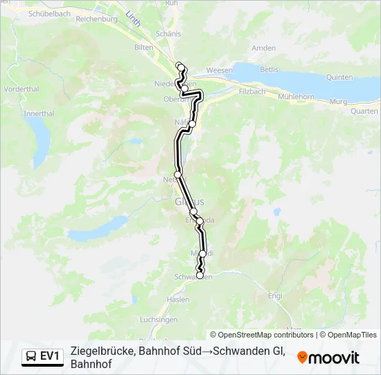 EV1 Bus Line Map