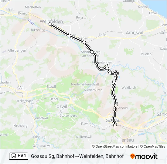 EV1 Bus Line Map