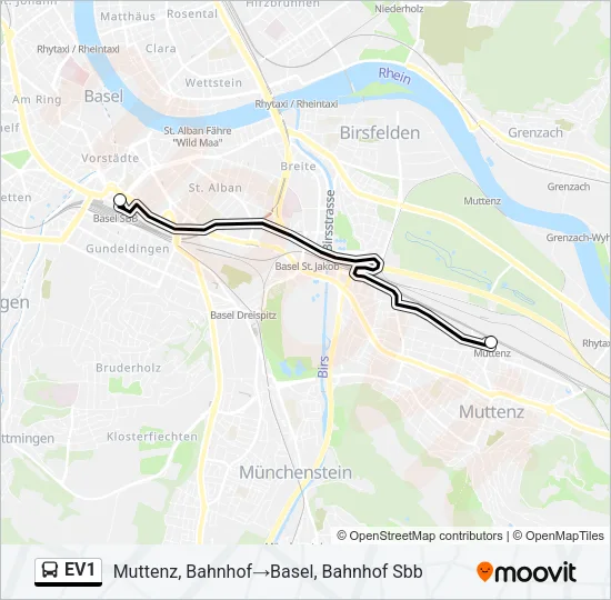 EV1 Bus Line Map