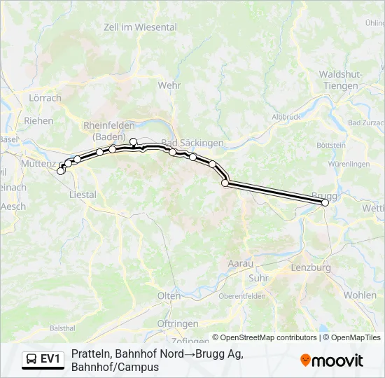 EV1 Bus Line Map