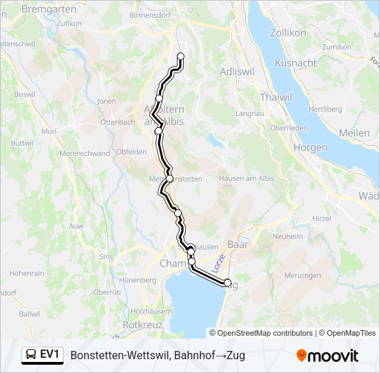 EV1 Bus Line Map