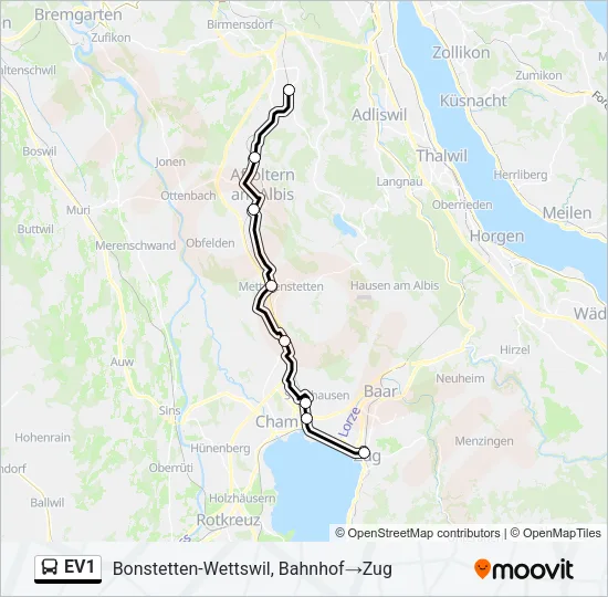EV1 Bus Line Map