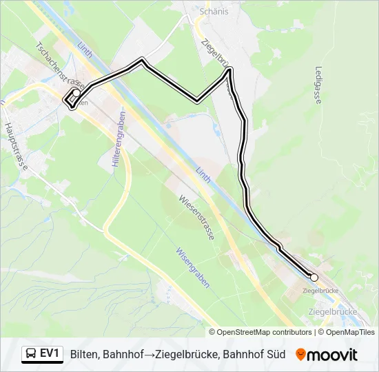EV1 Bus Line Map