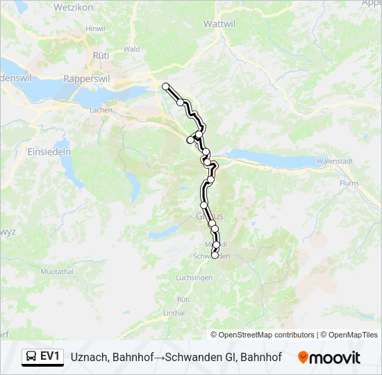 EV1 Bus Line Map