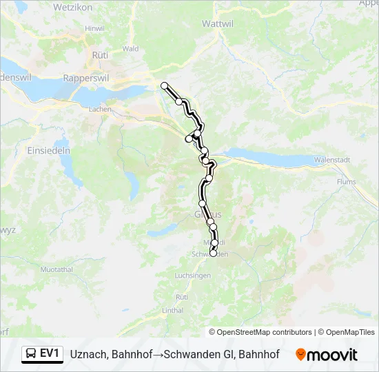 EV1 Bus Line Map