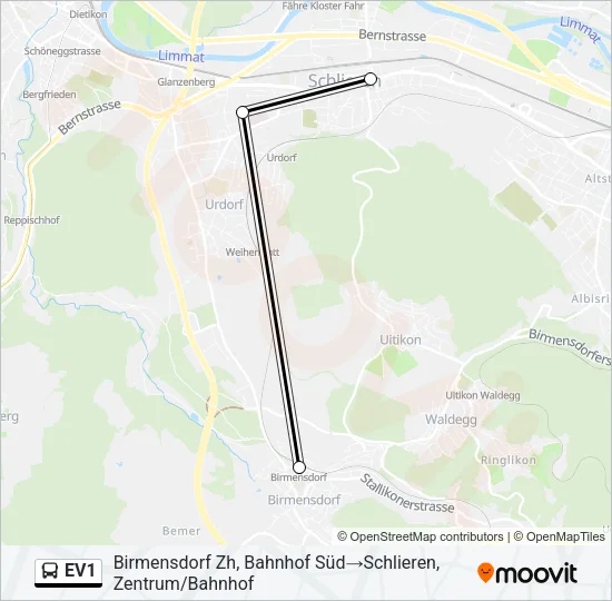 EV1 Bus Line Map